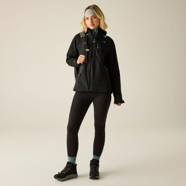 Women's Dare 2b Torrek III Black waterproof hiking jacket with windproof outdoor performance