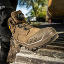 DeWalt Foundry Gunsmoke waterproof BOA safety boot worn on a construction site