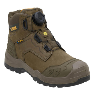 DeWalt Foundry Gunsmoke waterproof safety boot with BOA fastening, front three-quarter view