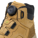 Close-up of DeWalt Foundry Wheat safety boot showing BOA dial fastening and ESD symbol