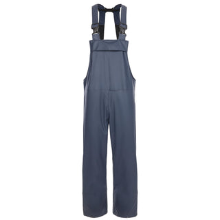 Navy waterproof bib overalls on a white background