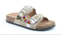 Decorative sandal with embellishments on a white background