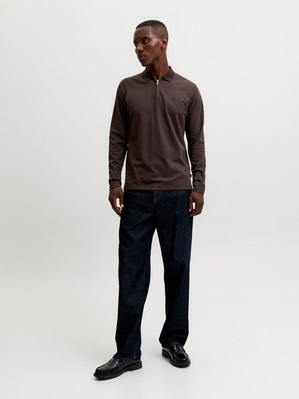 Jack & Jones Premium Ethan Quarter Zip Polo Shirt – Men's Long Sleeve Regular Fit Polo - Borderland Muff