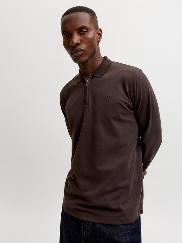 Jack & Jones Premium Ethan Quarter Zip Polo Shirt – Men's Long Sleeve Regular Fit Polo - Borderland Muff