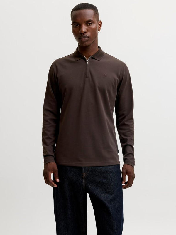 Jack & Jones Premium Ethan Quarter Zip Polo Shirt – Men's Long Sleeve Regular Fit Polo - Borderland Muff