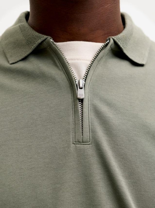 Jack & Jones Premium Ethan Quarter Zip Polo Shirt – Men's Long Sleeve Regular Fit Polo - Borderland Muff