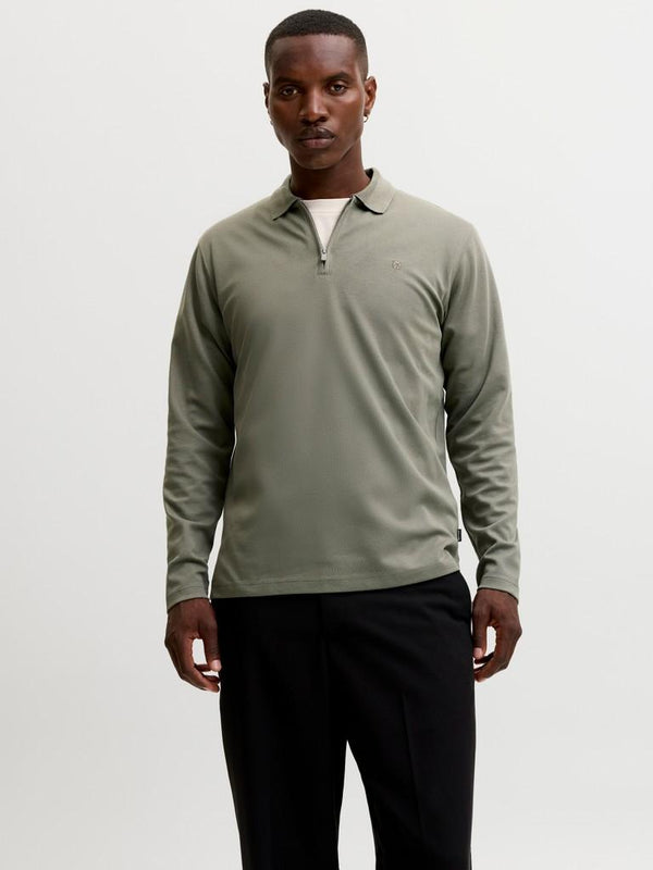 Jack & Jones Premium Ethan Quarter Zip Polo Shirt – Men's Long Sleeve Regular Fit Polo - Borderland Muff
