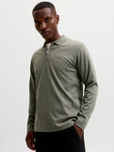 Jack & Jones Premium Ethan Quarter Zip Polo Shirt – Men's Long Sleeve Regular Fit Polo - Borderland Muff