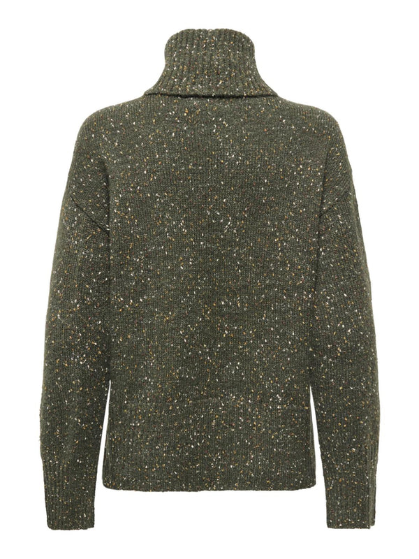 Back view of JDY Sabine cowl neck knitted jumper in Forest Night green
