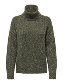 JDY Sabine women’s cowl neck knitted jumper in Forest Night green, front view
