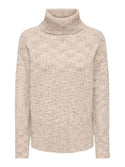 JDY Sabine women’s cowl neck knitted jumper in Oatmeal, front product view
