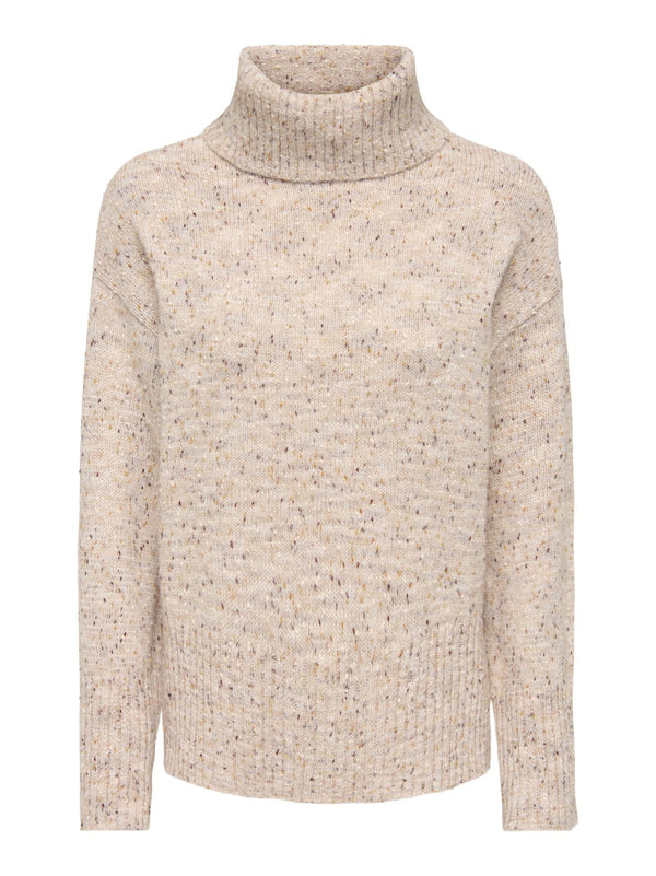 JDY Sabine women’s cowl neck knitted jumper in Oatmeal, front product view
