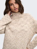 Close-up of JDY Sabine Oatmeal knitted jumper showing multicolour flecked knit texture
