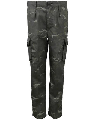 Kombat Kids Camo Trousers in BTP Black – 6 pockets, zip fly, polycotton ripstop