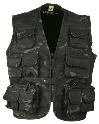 Kombat Kids Tactical Camo Vest in BTP Black – 11 pockets, zip front, polycotton ripstop