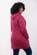 Rear view of Lighthouse Laurel women's Berry padded coat with hood