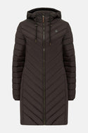 Woman wearing Lighthouse Laurel Cocoa padded coat front view