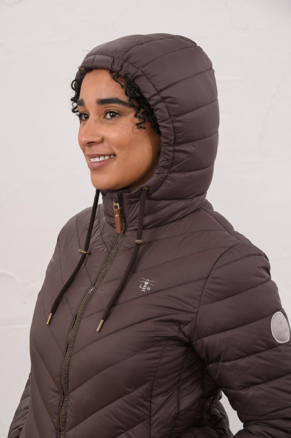 Lighthouse Laurel Cocoa coat hood and side profile detail