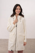Lighthouse Lucy Long Ladies Showerproof Jacket | Rubberised Raincoat - Borderland Muff