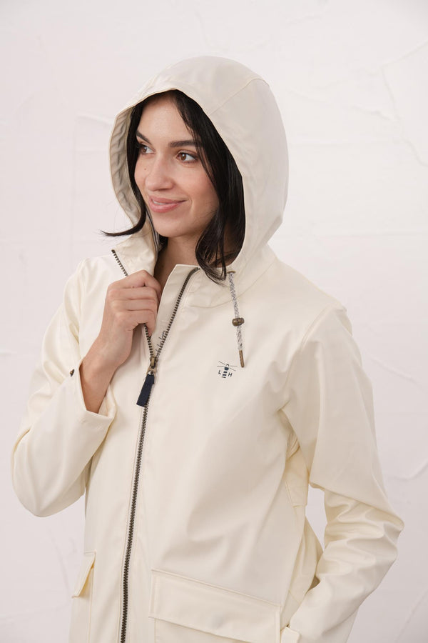 Lighthouse Lucy Long Ladies Showerproof Jacket | Rubberised Raincoat - Borderland Muff