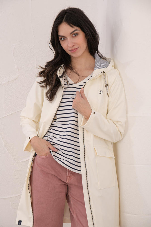 Lighthouse Lucy Long Ladies Showerproof Jacket | Rubberised Raincoat - Borderland Muff