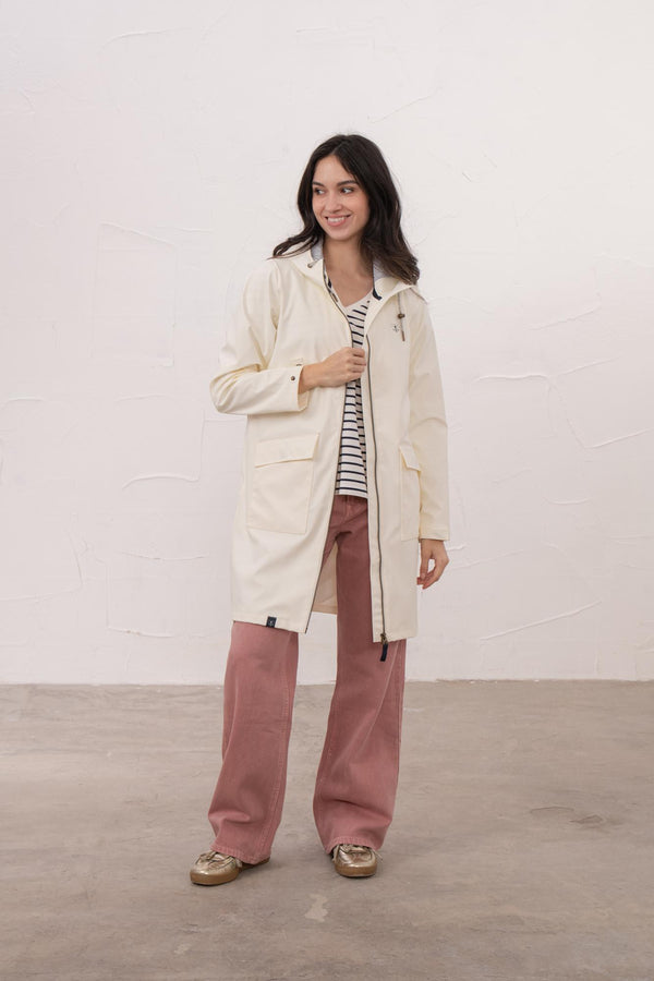 Lighthouse Lucy Long Ladies Showerproof Jacket | Rubberised Raincoat - Borderland Muff