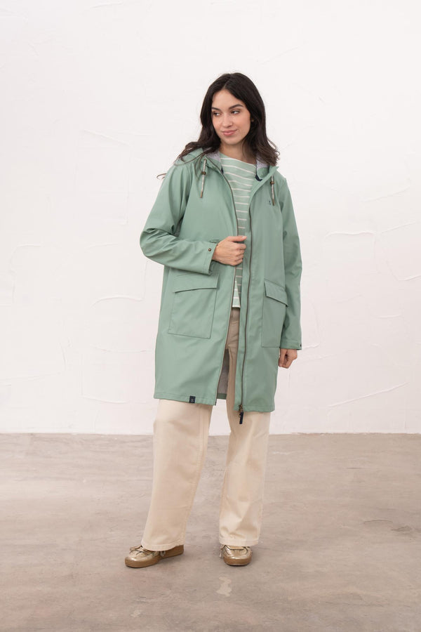 Lighthouse Lucy Long Ladies Showerproof Jacket | Rubberised Raincoat - Borderland Muff