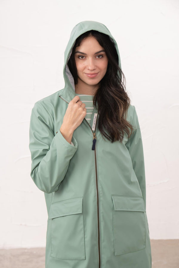 Lighthouse Lucy Long Ladies Showerproof Jacket | Rubberised Raincoat - Borderland Muff