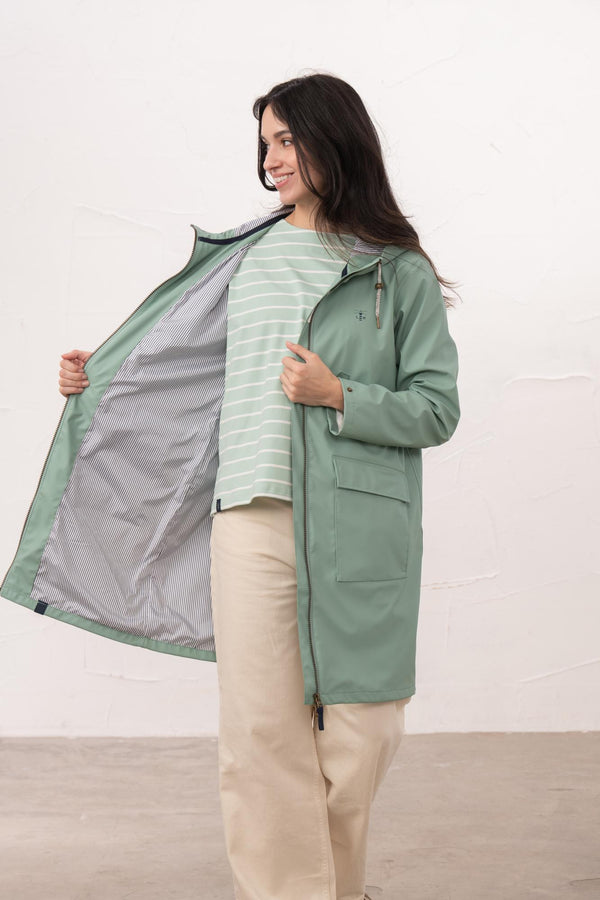 Lighthouse Lucy Long Ladies Showerproof Jacket | Rubberised Raincoat - Borderland Muff