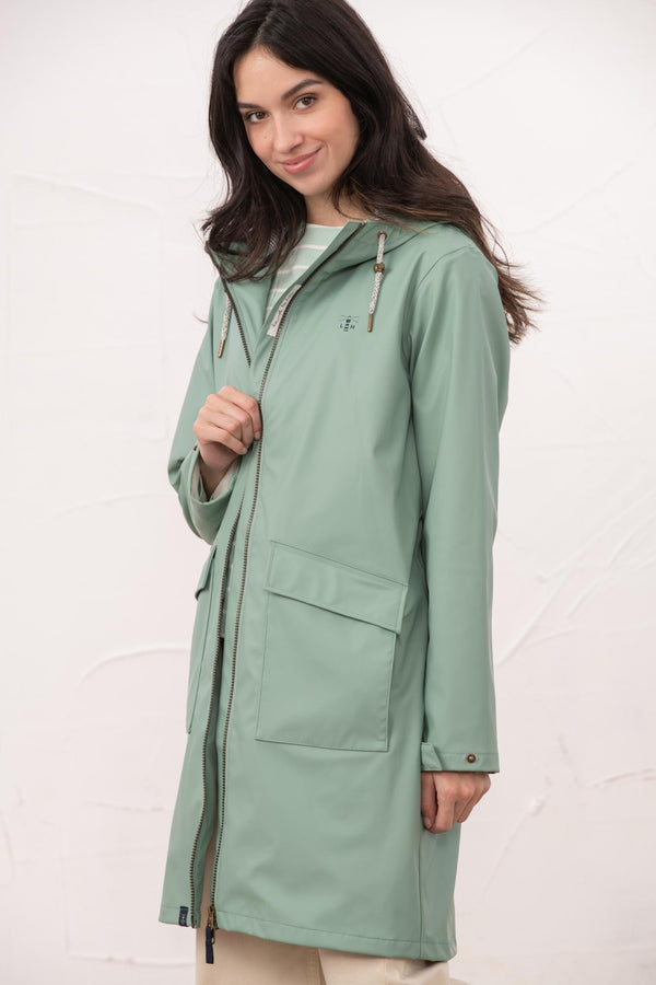 Lighthouse Lucy Long Ladies Showerproof Jacket | Rubberised Raincoat - Borderland Muff