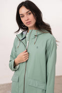 Lighthouse Lucy Long Ladies Showerproof Jacket | Rubberised Raincoat - Borderland Muff
