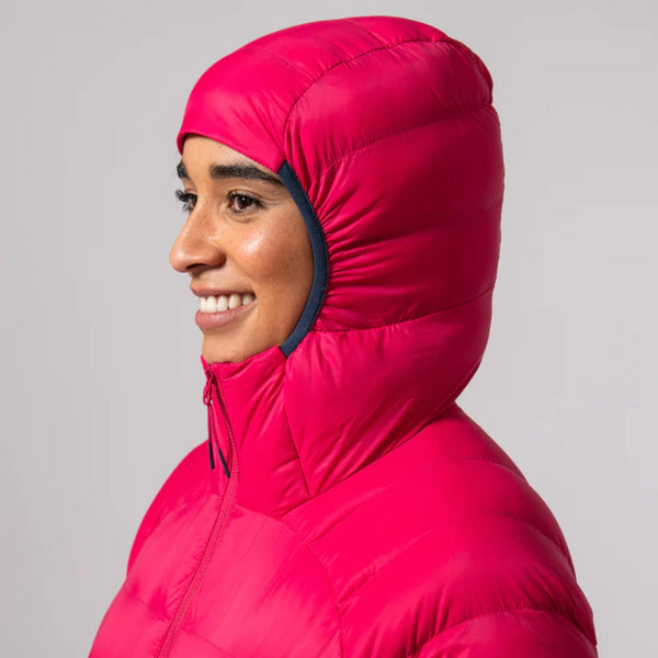 Women’s Summit pink down jacket hood detail