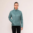 Mac in a Sac Nova women’s lightweight down jacket in Atlantic Teal, model full front
