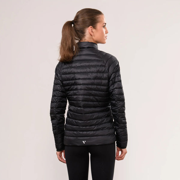 Model wearing Mac in a Sac Nova women’s Jet Black down jacket from behind
