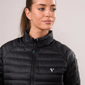 Close-up of collar and front zip on Mac in a Sac Nova women’s Jet Black jacket
