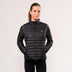 Model wearing Mac in a Sac Nova women’s Jet Black lightweight quilted down jacket, front view
