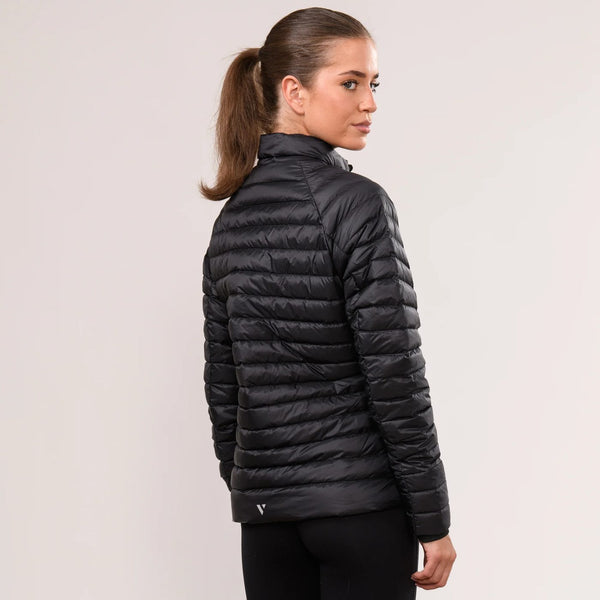 Back model view of Mac in a Sac Nova women’s Jet Black quilted down jacket
