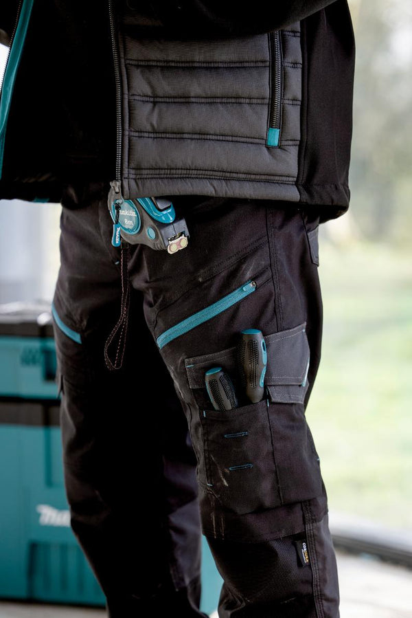 Close-up of Makita MK303M zipped thigh storage pocket
