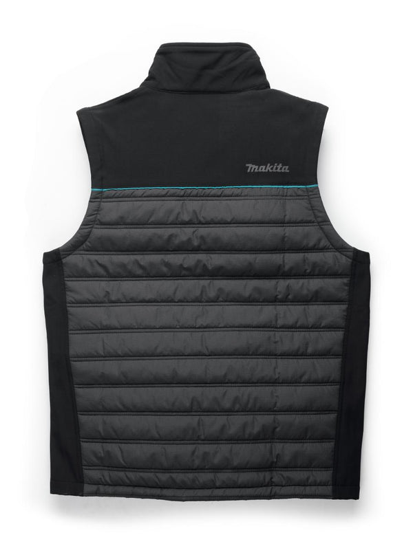 Black Makita shield puffer vest with Makita logo on a white background
