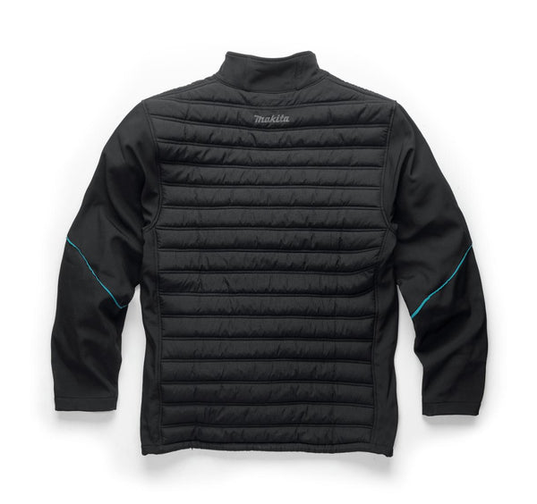 Black Makita shield insulated jacket with a visible brand logo on a white background