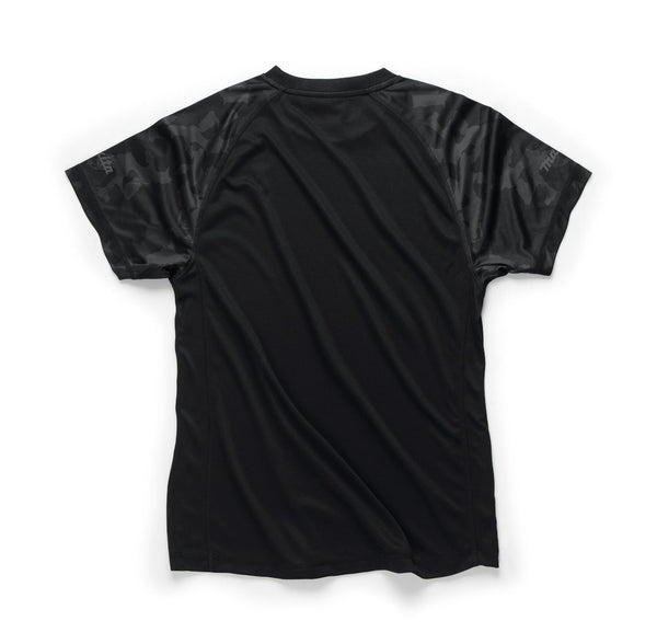 Black Makita t-shirt with patterned sleeves on a white background