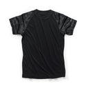 Black Makita womens t-shirt with camouflage sleeves on a white background