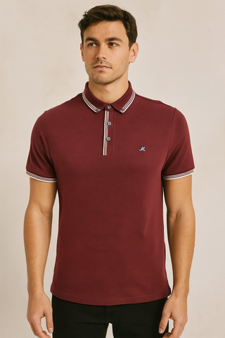 Mineral Men’s Hogan Polo Shirt in wine – cotton blend short sleeve polo with ribbed collar and cuffs