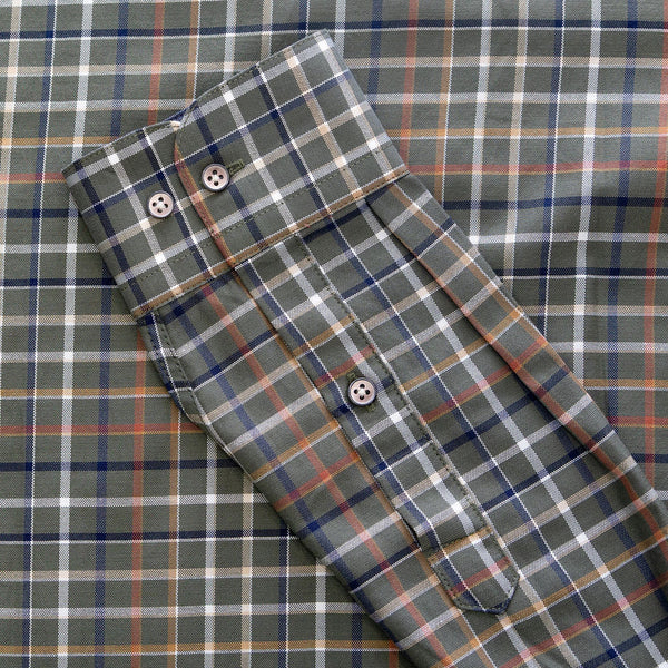 Close-up of Mineral Justin Check Shirt green button cuff