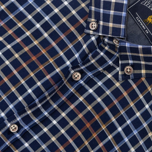 Close-up of Mineral Justin Check Shirt -navy collar