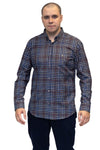 Mineral Men’s Justin Check Shirt in navy – cotton rich long sleeve with button-down collar