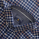 Close-up of Mineral Justin Check Shirt navy neckline