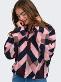 Front view of ONLY Dallas women's recycled fleece sweatshirt in Fig featuring a high neck zip design