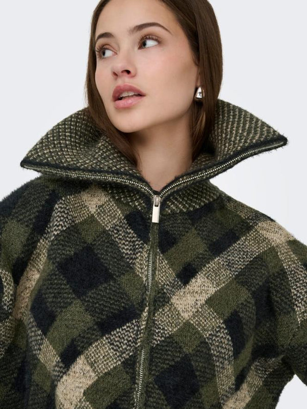 ONLY ONLMAROON Forest Night cardigan high collar and zip detail