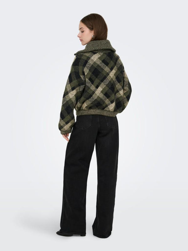 ONLY ONLMAROON Forest Night cardigan styled on model, back view